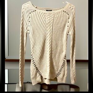 Thick Braid Down front & Sleeve Tan 💯Cotton Cable Knitted Silver Studded Sweater